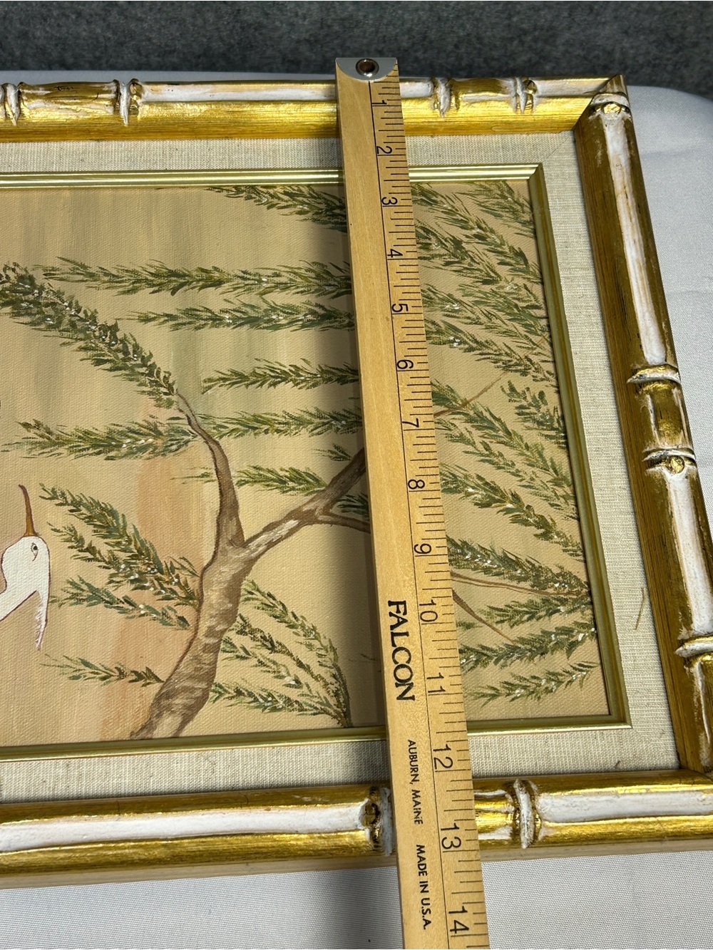 VTG Bamboo-Look Gold Framed Crane & Lotus Chinoiserie Wall Art Asian Inspired - Picture 6 of 6